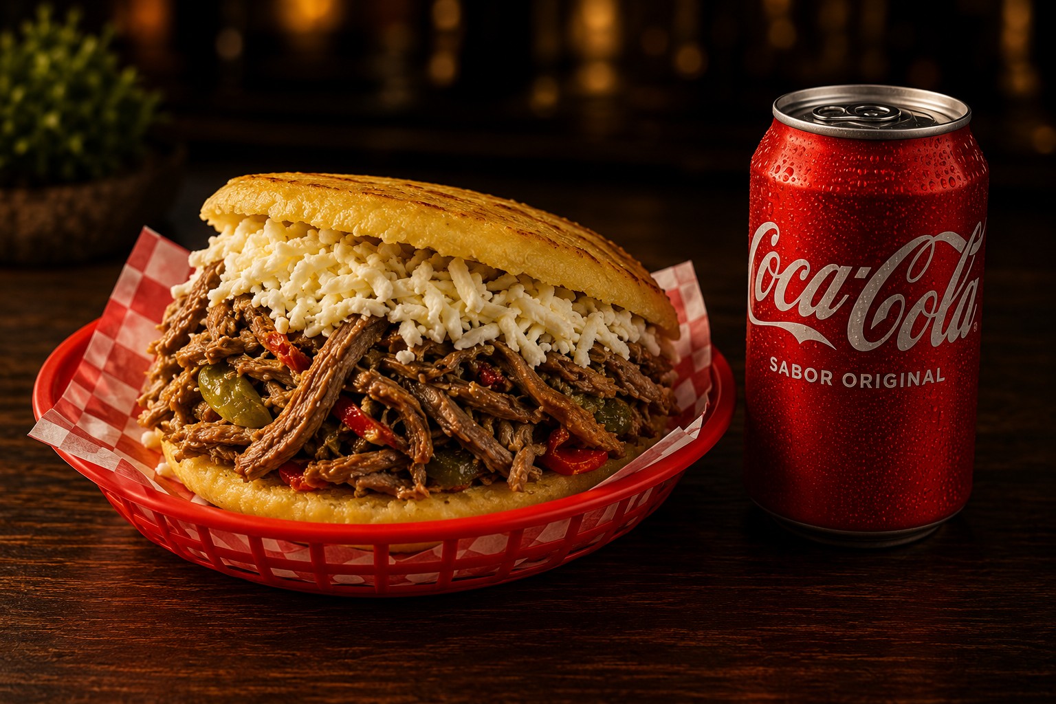 Promoción de arepa con Coca-Cola